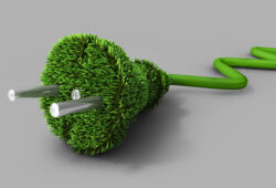 Electrical power plug covered with grass, 3d illustration
