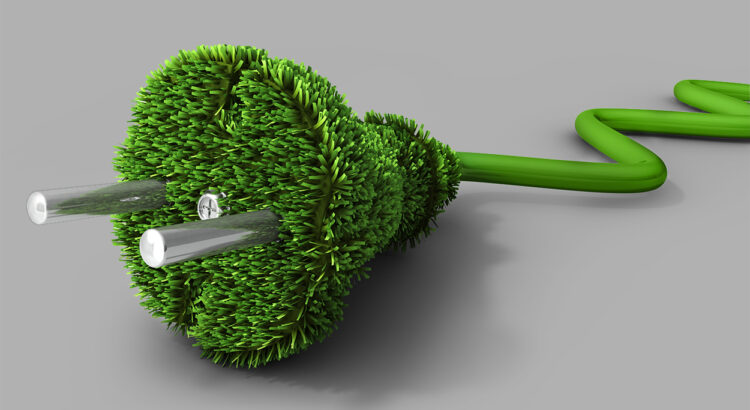 Electrical power plug covered with grass, 3d illustration